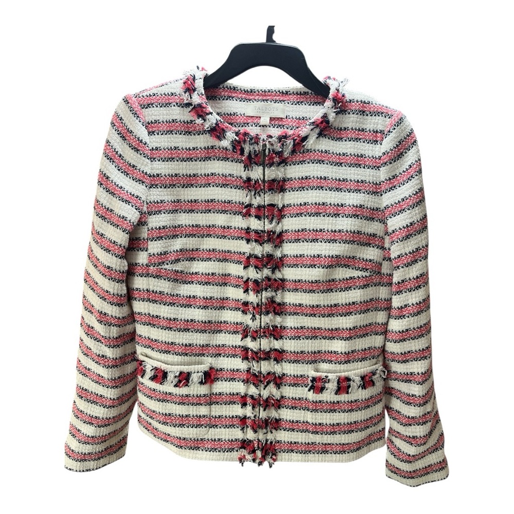 Talbots Multicolor Fringe Tweed Jacket Sz 4P